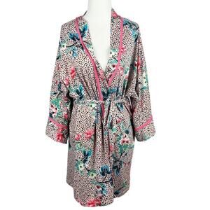New w Tags In Bloom by Jonquil Short Leopard and‎ Floral Print Soft Robe Size XS